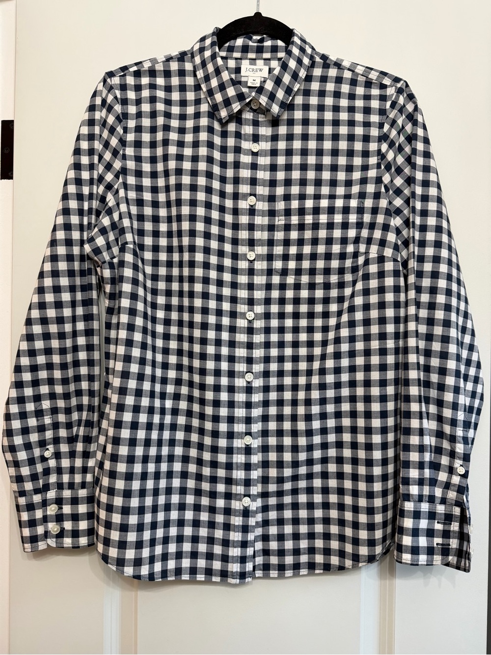 J. Crew m Navy and White Gingham Button-Down Shirt, M